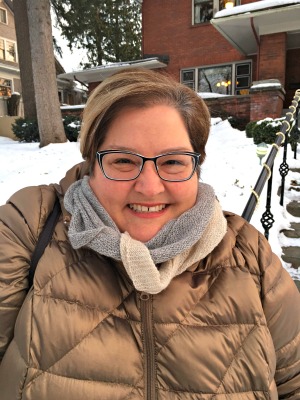 Lori Knit Shawl modeled by Kathleen Cubley